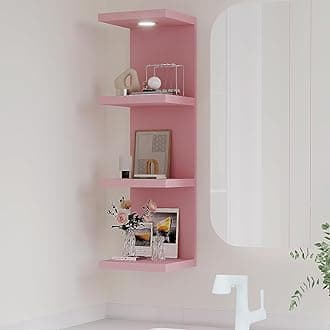 Versatile 4 Tier Wall Shelf Unit,Pink Lack Wall Shelf,Display Floating Shelf with LED Remote Control Light