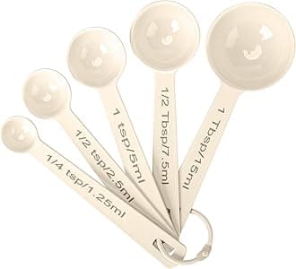 Stainless Steel Measuring Spoons Set of 5, Metal Measuring Cups and Spoons Set for Liquid/Food/Kitchen/Baking (White)