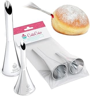 CukkiCakes Set of 2 piping nozzles for filling doughnuts (Berliner) (6 and 8 mm opening) - nozzles compatible with piping bags | donut nozzle for jam - baker's syringe (made in Korea)