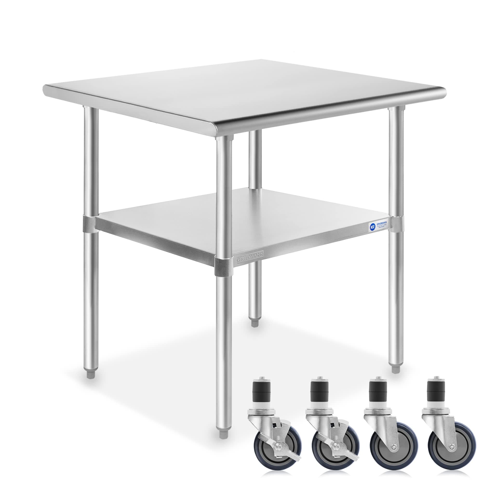 NSF Stainless Steel Work & Prep Table 30 x 24 Inches with Caster Wheels and Under Shelf for Restaurant, Home, Hotel