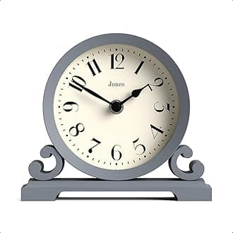 Jones Clocks Saloon mantel clock | Small Traditional Double Scroll Design | French Navy | Contemporary Classic Style for Desk, Table, Shelf or Bedside Table