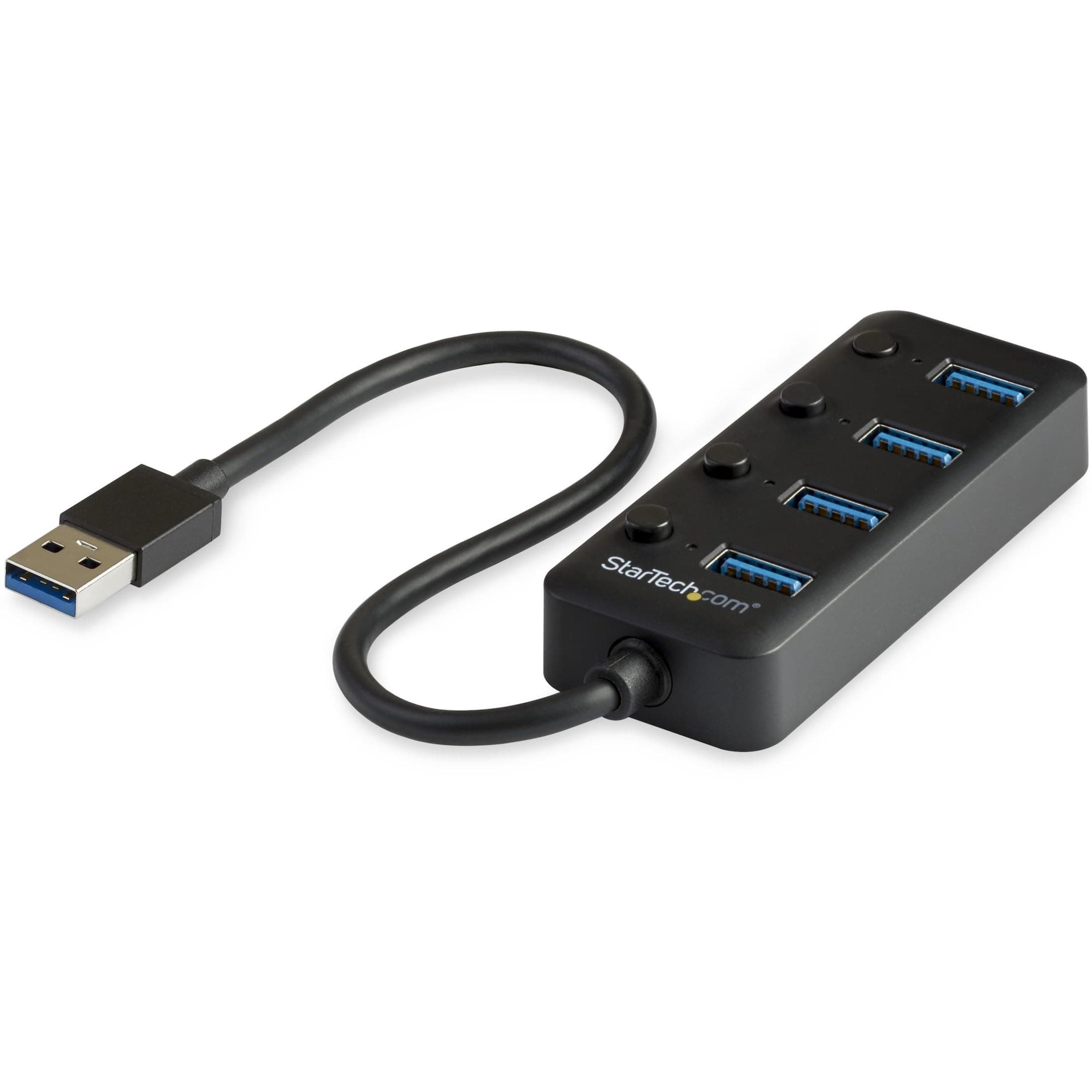 StarTech 4 Port Bus Powered USB Hub with Individual On/Off Switches, USB 3.0 (5Gbps) Expansion Hub, Desktop/Laptop USB-A to USB-A Splitter