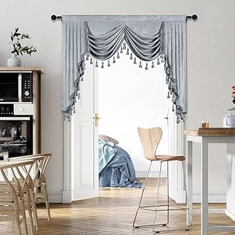 Silver Grey Chenille Window Curtains Valance for Living Room Waterfall Valance for Bedroom,Rod Pocket (W59. 1 Panel)