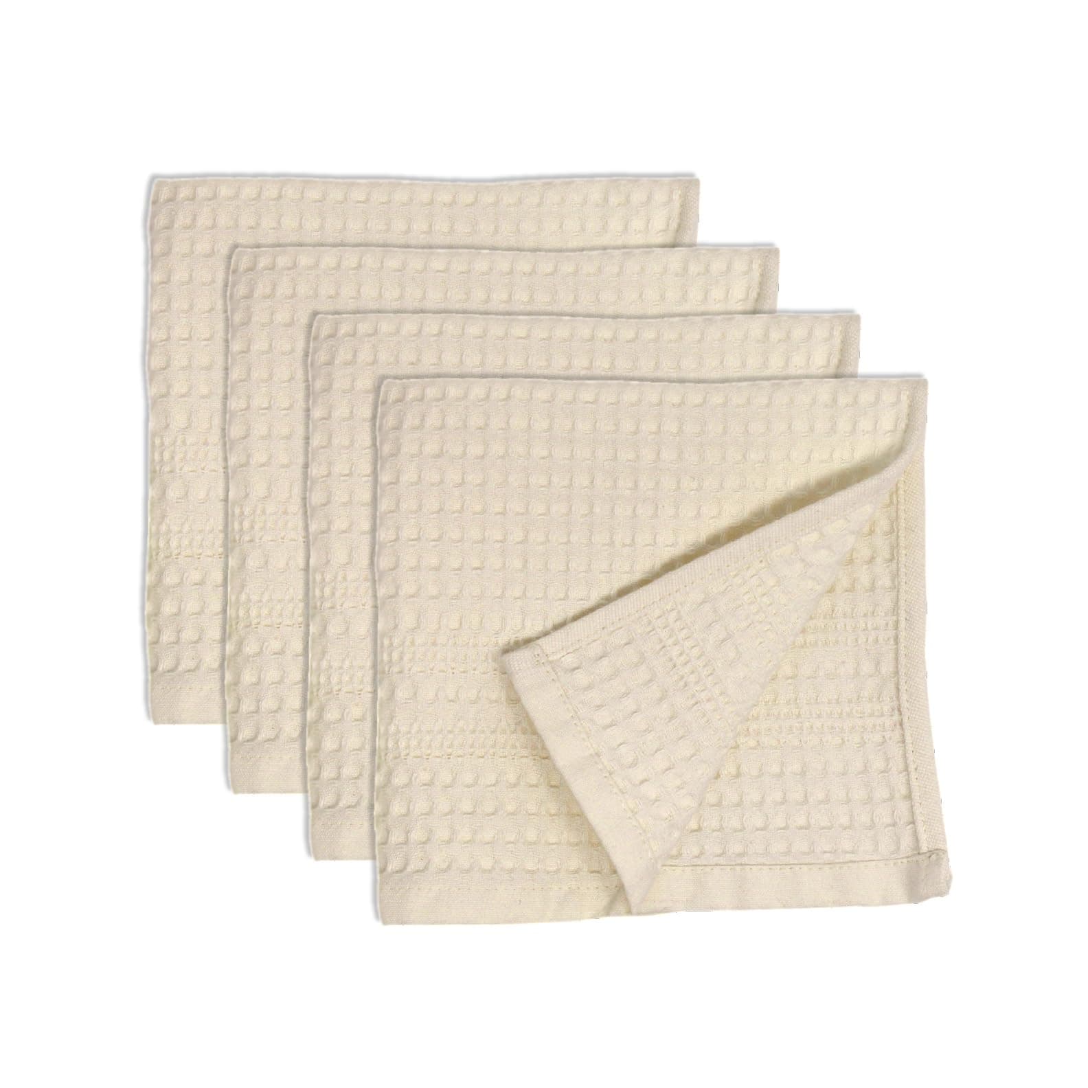 GILDEN TREE Waffle Towels Quick Dry Thin Exfoliating 4 Pack Face Body Wash Cloth Classic Style (Cream)