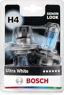 H4 (472) Ultra White Halogen Headlight Bulbs, 12 V 60/55 W, Modern White LED Look - Socket Type P43t - Pack of 2 Replacement Car Light Bulbs