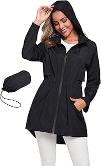 - Women's Long Raincoat with Hood Outdoor Lightweight Windbreaker Rain Jacket Waterproof
