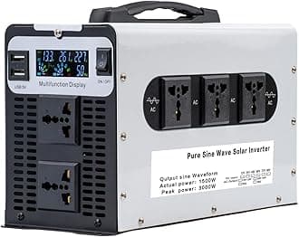 1500 Watts Pure Sine Wave Power Inverter, 12V 24V 48V 60V 72V DC to 110V/120V 230V/240V AC Converter, Peak 3000W Outlets, for Home Appliances, RV Camping, Off-Grid Solar,60V to 110V