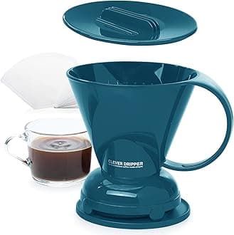 Clever Coffee Dripper and Filters, Large 18 oz| Barista's Choice| Safe BPA Free Plastic|Includes 100 Filters (Peacock Blue)