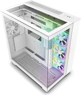 H9 Elite Dual-Chamber ATX Mid-Tower PC Gaming Case – Includes 3 x 120mm F120 RGB Duo Fans with Controller– Glass Front, Top & Side Panels – 360mm Radiator Support – Cable Management – White