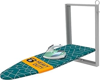 Xabitat Wall Mounted Ironing Board, 36.2" X 12.2" Compact Mount Fold Down Iron Board for Small Spaces, Space Saving with Cotton Fabric Cover, Green & Grey