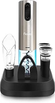 Flauno Electric Wine Opener with Charging Base, Electric Corkscrew Wine Opener, Automatic Wine Bottle Opener with Foil Cutter, Wine Aerator Pourer, 2 Vacuum Stoppers, Wine Gift Set