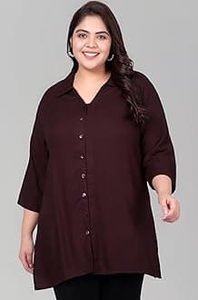 Indietoga Women's Plus Size Solid Rayon Longline Casual Shirts (XL to 7XL)