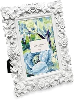 5x7 White Floral Textured Hand-Crafted Resin Picture Frame with Easel, for Tabletop & Wall Display, Decorative Floral Design Home D cor, Photo Gallery, Art & More (5x7, White)