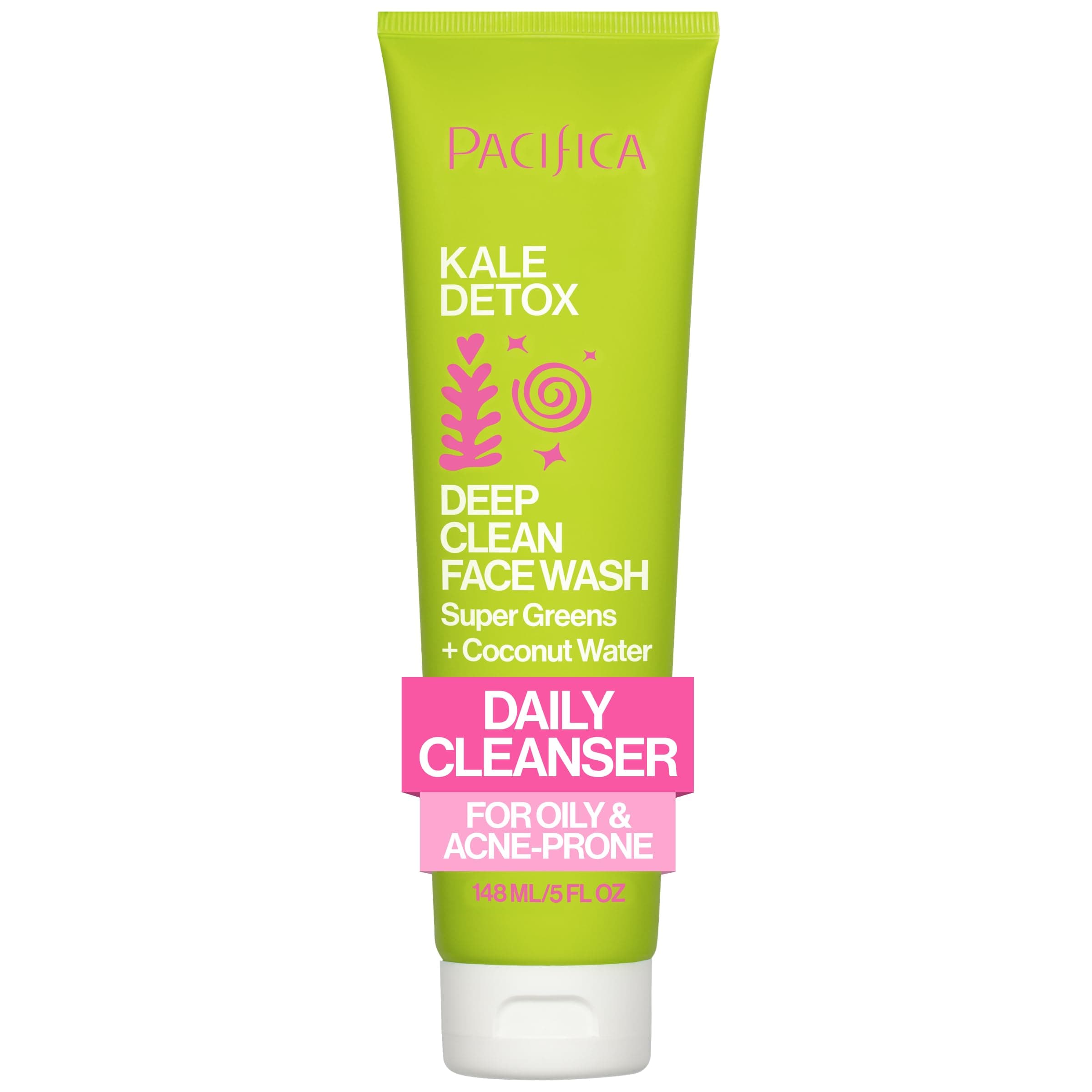 Pacifica Kale Detox Face Wash for Oily & Acne-Prone Skin, Deep Cleansing Facial Cleanser & Makeup Remover with Super Greens Kale, Seaweed & Clay, 5 fl oz –Clean Beauty, Vegan & Cruelty-Free
