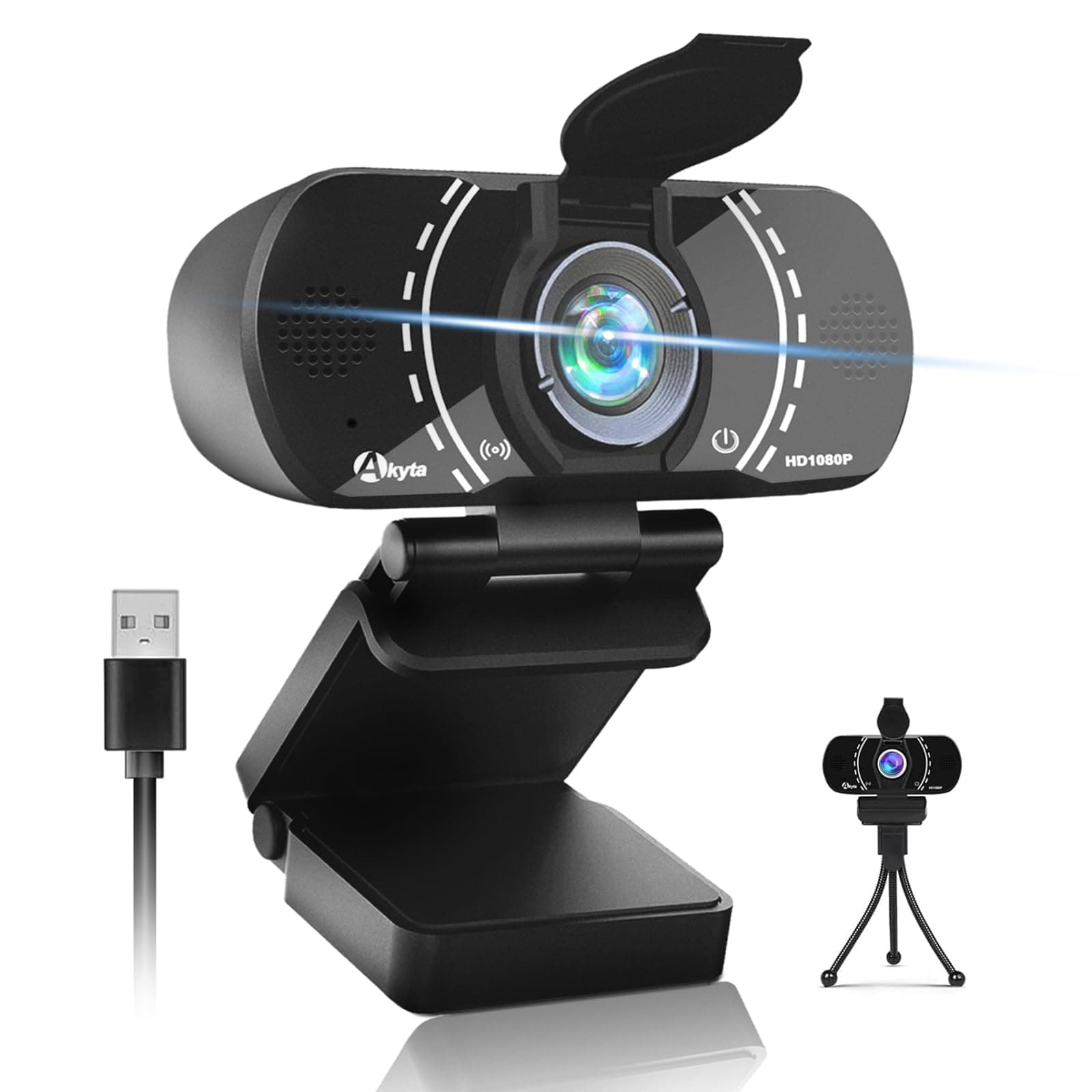 - Akyta Webcam for PC, 1080P Webcam with Microphone/Tripod/Privacy Cover/Wide Angle 110°, Plug & Play USB Web Camera for Desktop Computer PC Laptop Mac Video Calling/Streaming/Zoom Conference ﻿