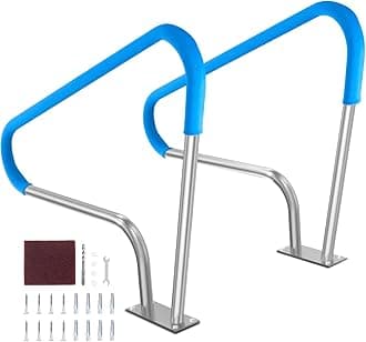 VEVORPool Handrail, 2 PCS 48x36in Railing, Stainless Steel with Base Plate for Indoor/Outdoor Pools, Safety Railing for Decks, Rust-Proof Grab Bar w/Grip Cover & Accessories for Spas