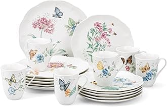 Lenox Dinnerware Set, Butterfly Meadow 18-Piece Set, Service For 6, White Porcelain, Butterfly And Flower Designs, Plates And Bowls Sets, Dishwasher Safe, Home & Kitchen (18 Pieces, Assorted)
