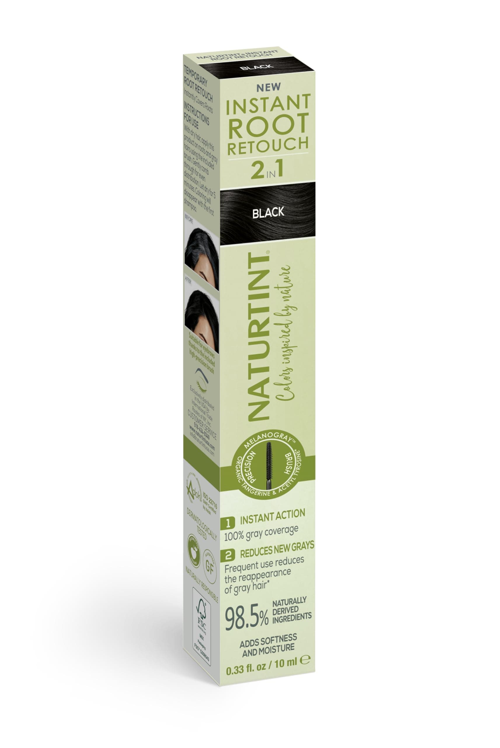 Naturtint Instant Root Retouch - Black, 2-in-1 Gray Coverage, 0.33 fl oz