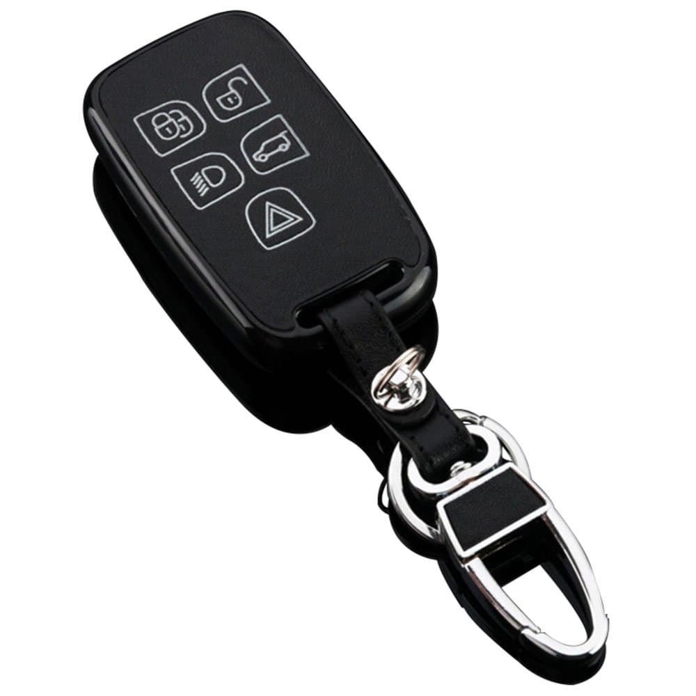 Leather Key Cover Remote Case for Rang Rover SmartKeyless Entry Remote Card 5 Button Black