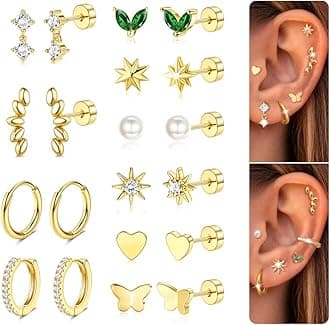 Dochais Surgical Steel Flat Back Earrings Small Cartilage Hoop Earring for Sensitive Ears Women Trendy 14k Gold Flatback Studs Hypoallergenic Earings Stacks Tragus/Helix Piercing