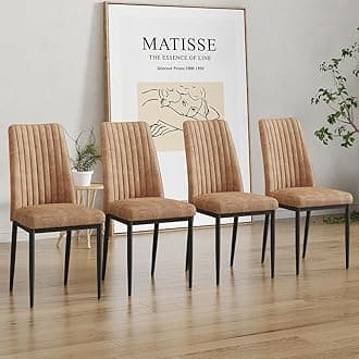 Modern Dining Room Chairs Brown, Metal Chairs Set of 4 with Suede Fabric and Chrome Leg High Back, Metal Kitchen Sillas para Comedor for Living Room (BR-4)