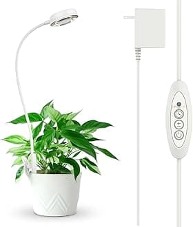 Grow Light for Indoor Plants, Clip-on LED Full Spectrum Plant Lamp with 4-Level Dimmer, Auto On/Off Timer (3/6/12 Hrs) - White, 10W 1-Pack