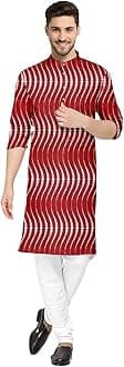 Gauri Laxmi EnterpriseMen's Cotton Blend Solid Straight Kurta (FOIL-LERIYA-RED 42