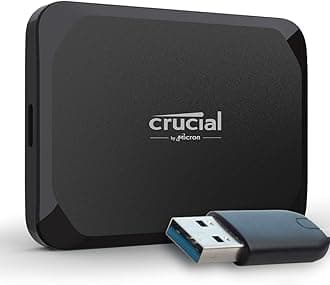 Crucial X9 1TB Portable SSD with USB-A Adapter - Up to 1050MB/s - PC and Mac, with Mylio Photos+ - USB-C 3.2 External Solid State Drive - CT1000X9SSD902