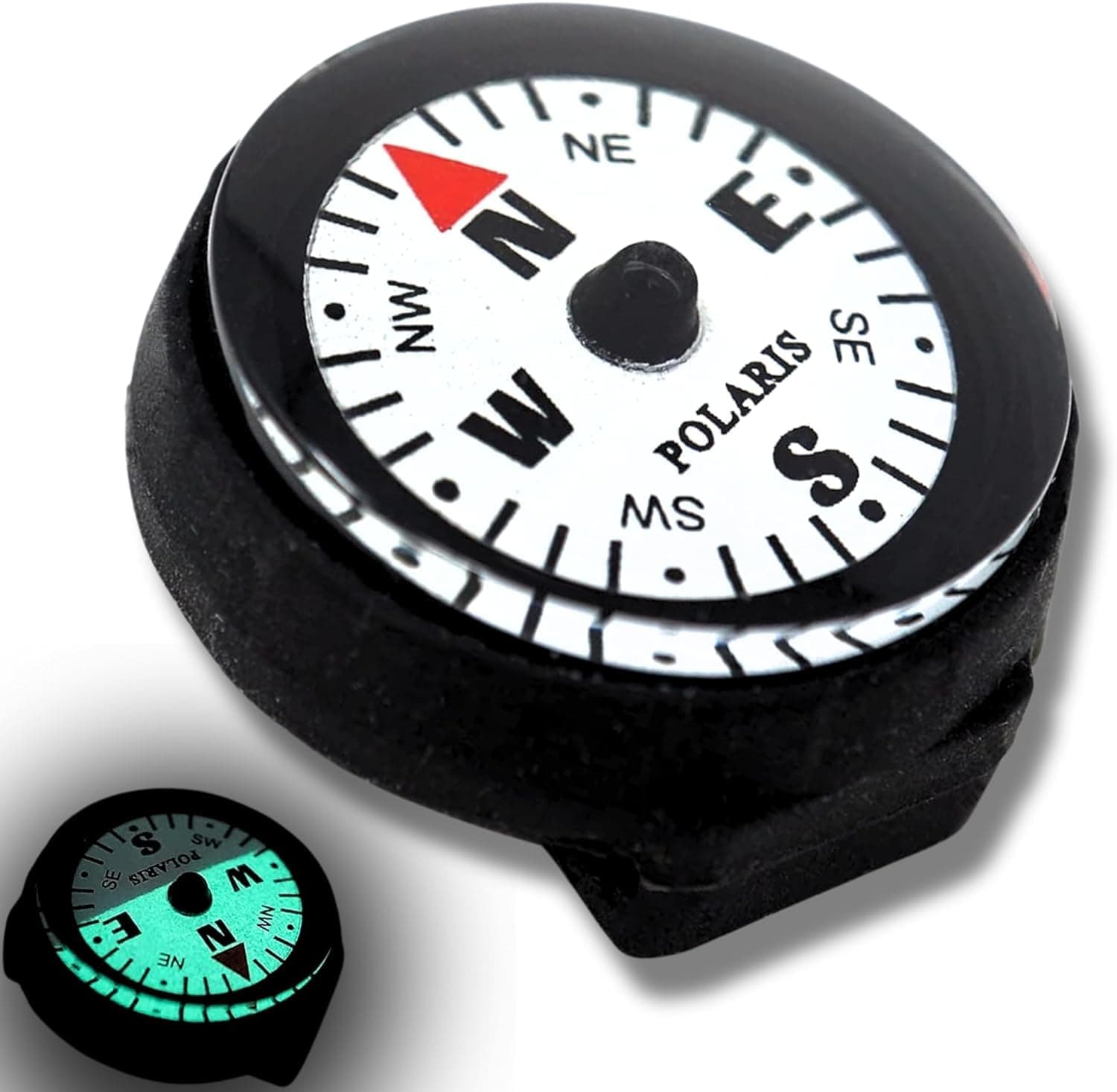 POLARIS Compact Directional Magnet Micro Compass - Waterproof 60m, Glows in the Dark for Camping, Orienteering, Survival, and Underwater Diving