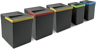 Emuca - Kitchen Drawer Container with Odour-Proof Lid, H 266 mm (3 x 15 L + 2 x 7 L), Plastic, Anthracite Grey