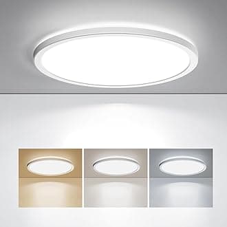 LED Flush Mount Ceiling Light, 12 Inch 24W 3000K/4000K/5000K Hardwire Light Fixture, Ultra Thin Round White Lamp for Kitchen Porch Bedroom Hallway Stairwell Basement, Non-dimmable 1 Pack