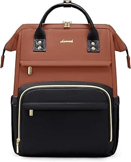 LOVEVOOK Leather Backpack for Women,15.6 inch Leather Laptop Backpacks Women,Professional Work Backpacks Nurse College Teacher Bag,Womens Laptop Computer Travel Tote Backpack Purse Daypack,Brown-Black