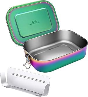 G.a HOMEFAVORStainless Steel Lunch Box, Stainless Steel Leak-Resistant Bento Box, Adult Snacklebox Food Containers, Meal Lunch Box, BPA-Free, Dishwasher Safe, Rainbow (47oz/ 1400ml)