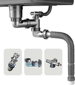 QruiLanTu Single Sink Kitchen Sink Drain Kit Space Saving Flexible Drain Pipe Flexible P-Trap Drain Strainer with 3-1/2 Inch Sink Drain Assembly Kit 304 Stainless Steel