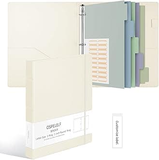 Ospelelf Vintage Hardcover 1 inch Leather Binder, Professional Organizer for Letter Size, Binder Dividers with Tabs, Beige