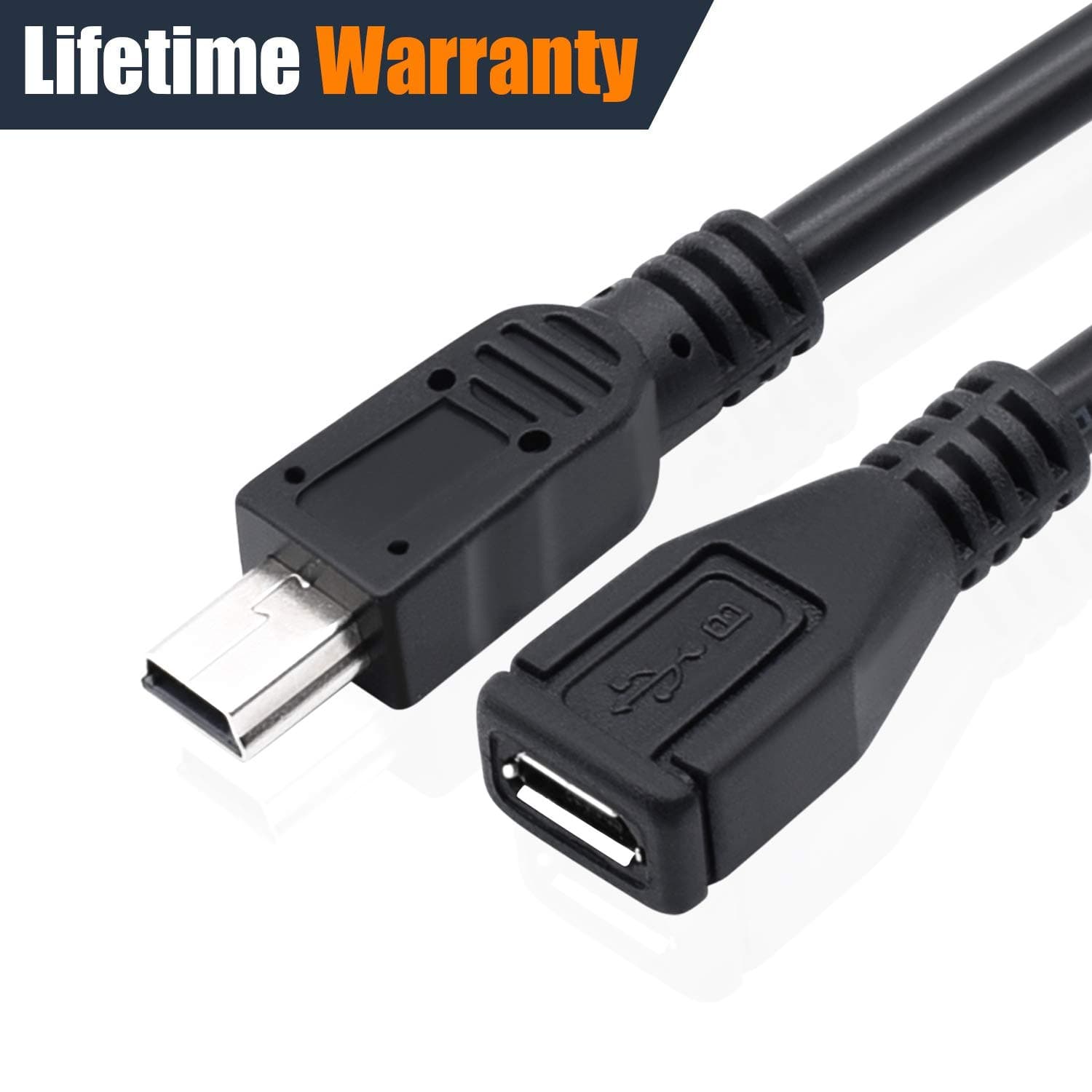 USB 2.0 Mini-B 5-Pin Male to Micro Female Charging & Sync Adapter Cable Cord - 0.8 Ft