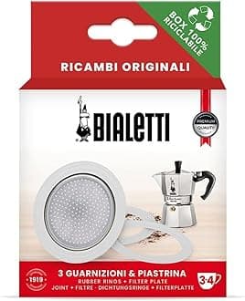 Packing 3 gaskets and 1 filter for aluminium Coffee pot, Compatible with Moka Express, Fiammetta, Break, Happy, Dama, Melody, Alpina, Timer and Rainbow (3/4 Cups)