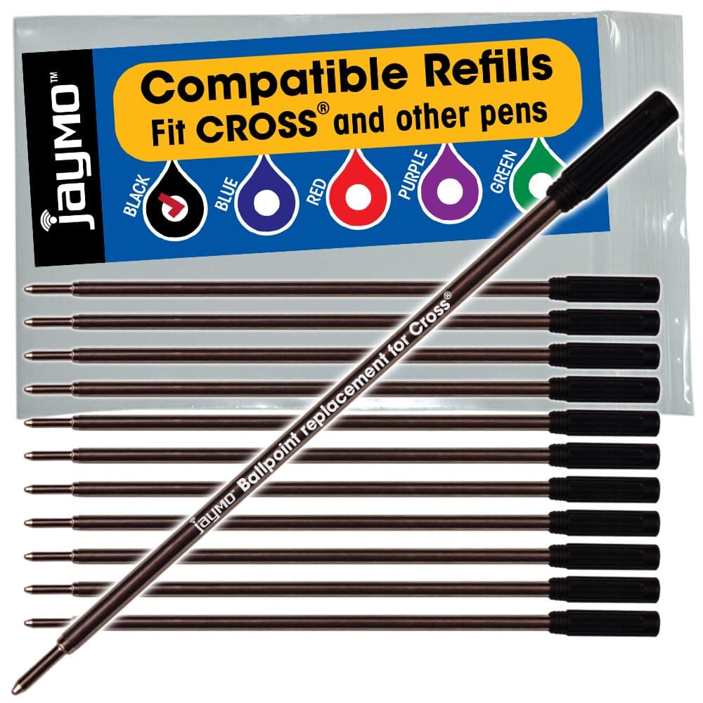 Jaymo - 12 - Black Cross Compatible Ballpoint Pen Refills. Smooth Writing German Ink and 1mm Medium Tip. #8513