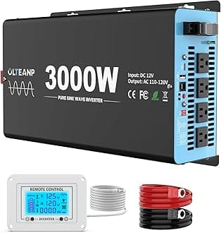 3000 Watts Pure Sine Wave Inverter 12V DC to 110V AC, 6000W Peak Power, 4 AC Outlets, USB & 30W Type-C, Adjustable Input for Lithium Battery, RV/Truck/Boat/Solar Backup with LCD Remote Controller