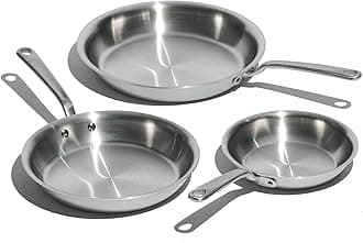 Cookware | 3-Piece (Includes 8",10",12") Stainless Frying Pan Set | 5 Ply Stainless Clad | Professional Cookware | Crafted in Italy | Induction Compatible