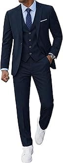 MrSure Men’s 3 Piece Suit Blazer, Slim Fit Tux with One Button, Jacket Vest Pants & Tie Set for Party, Wedding and Business