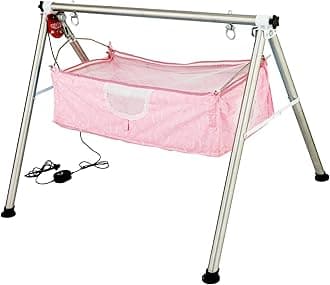 TINYTYKE Automatic Cradle for Baby - Electric Swing Cradle w/Adjustable Speed - Fully-Foldable Round Pipe Frame with Pink Square Hammock - Palna/Jhula/Thothil for Baby Boy & Girl of 0 to 3 Years