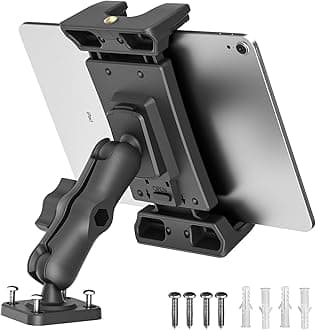 Car Tablet Holder - Heavy Duty Drill Base, Tablet Mount for Truck Compatible with iPad Samsung Tab 5"-13" Tablet and Phone, iPad Stand for Wall/Business/Vehicle/Desktop, etc.