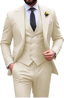 Mens Suit Slim Fit 3 Piece Double Breasted Suit Men Formal Tuxedo Set Casual Wedding Prom Groom Suits