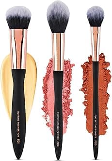 Artistry Face Essentials 3 Piece Wave Handle Face Brush Set for Flawless and Elegant Look, Enhance Your Beauty with Essential Luxurious Vegan Makeup Brushes