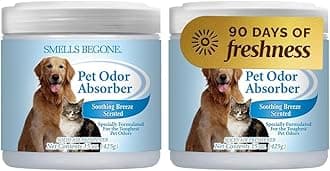 SMELLS BEGONE Air Freshener Pet Odor Absorber Gel - Made with Essential Oils - Absorbs and Eliminates Odor in Pet Areas, Bathrooms, Cars, & Boats - Soothing Breeze Scent - 15 Ounce - 2 Pack