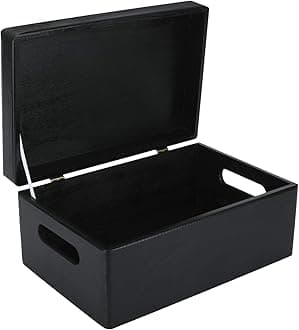 Creative Deco Large Black Wooden Box Storage with Hinged Lid | 11.8x7.87x5.51in (+-0.5) | Keepsake with Handles | Gift Box for Tool Dog Toy Shoes Kitchen Storage | Wood Keepsake Chest Trunk