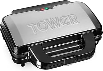 T27013 Deep Fill Sanwich Maker with Extra Deep and Easy to Clean Non-Stick Ceramic Plates, Automatic Temperature Control, 900W, Silver and Black