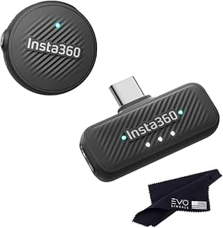 Insta360 Mic Air,Ultralight 7.9g Transmitter, as Compact as a Coin, 48kHz Audio with Built-in Noise Reduction, 10-Hour Battery Life, 300m Range, X5/X4/ACE PRO 2, Flow/Flow 2/Flow 2 PRO((1 TX + 1 RX)