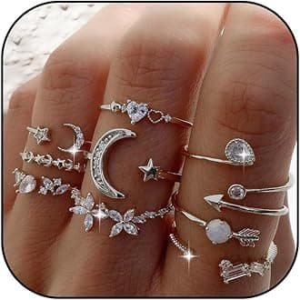HUASAI Boho Stackable Rings Set for Women Dainty Moon Star Turquoise Mountain Eye Midi Knuckle Pinky Trendy Vintage Jewelry Gifts